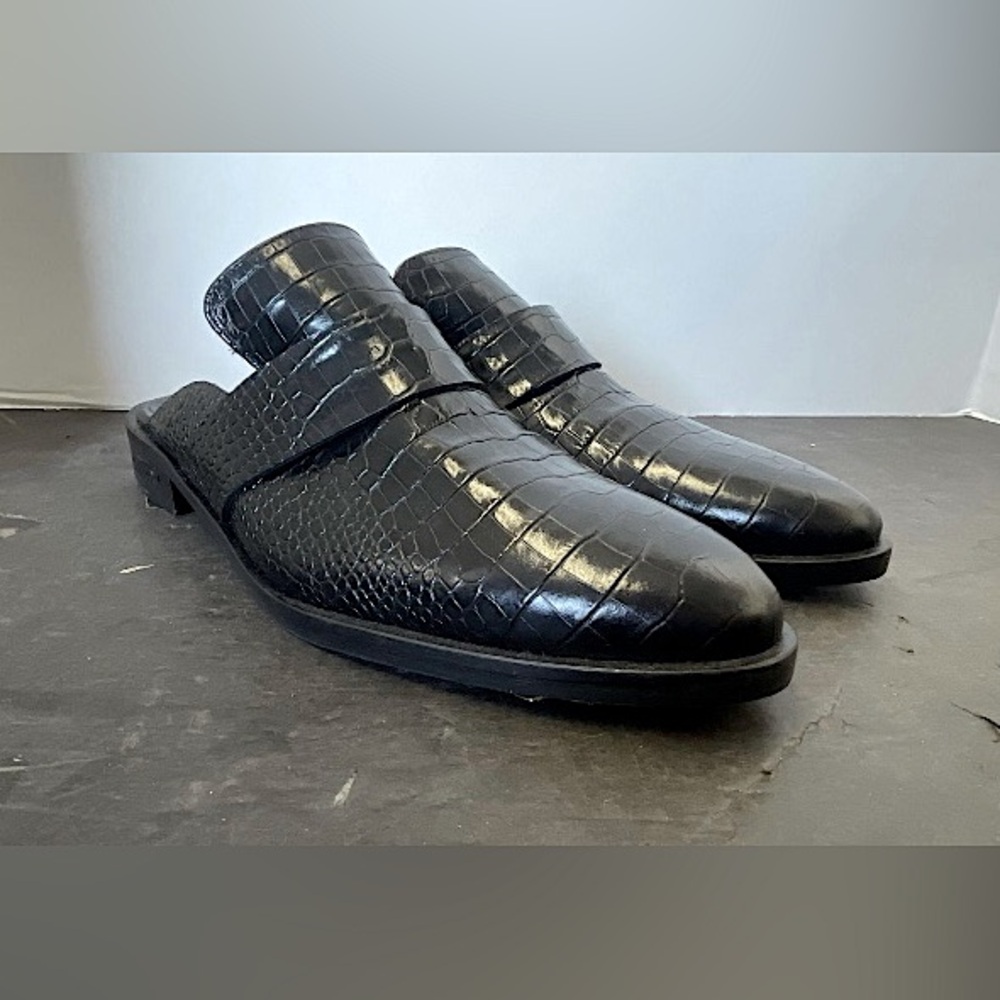 Freda Salvador Black croc leather mules